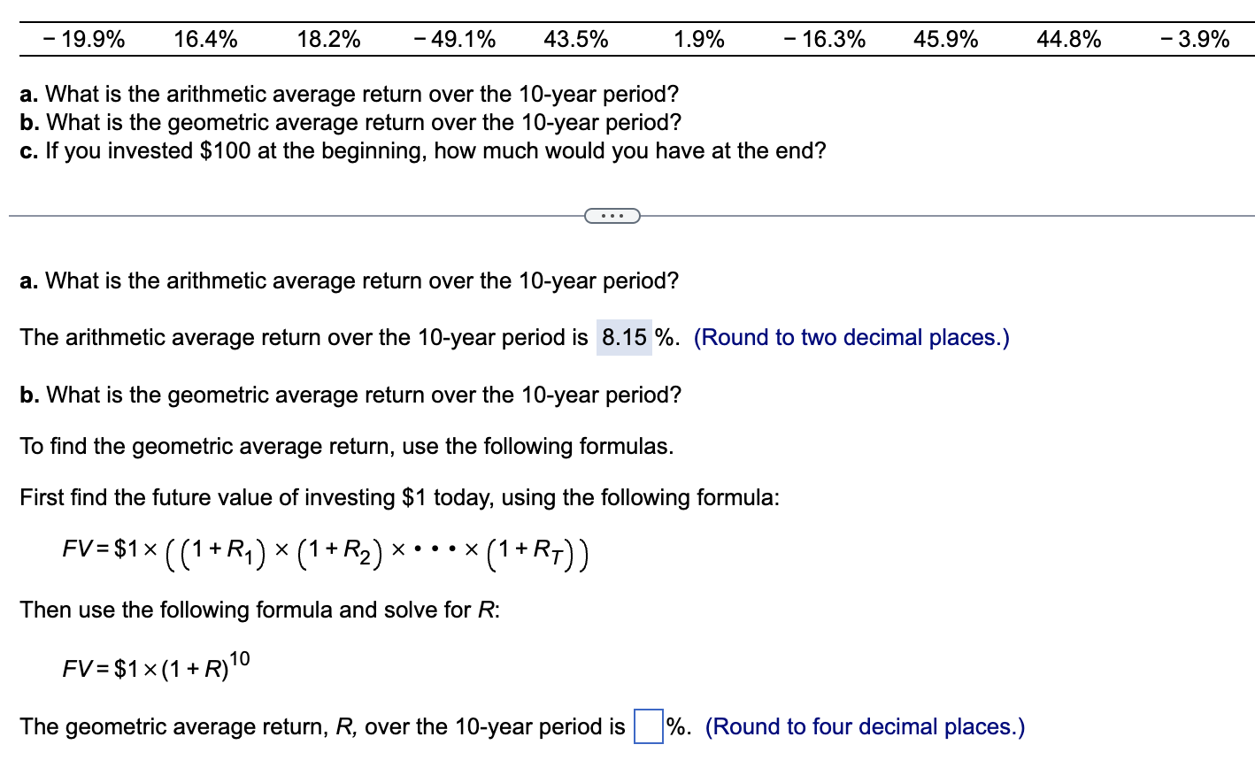 1 Please Help B and C a. What is the arithmetic average