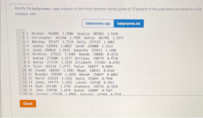 to 10 percent of the population are saved to a file output,txt.