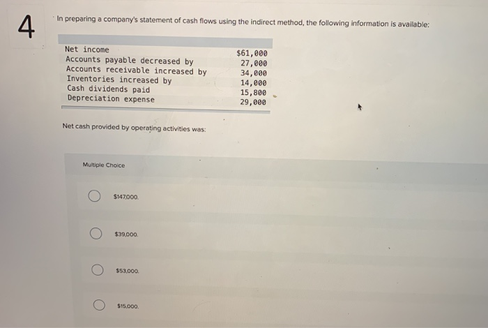 following: net income. $131,000; depreciation expense, $38,500, and gain on sale of