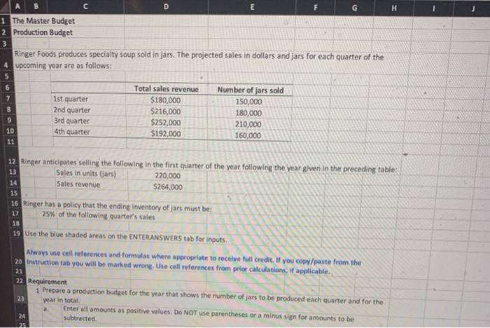  B C D E F G H i The Master Budget