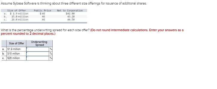  Assume Sybase Software is thinking about three different size offerings for