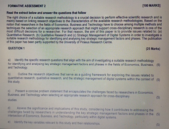  FORMATIVE ASSESSMENT 2 [100 MARKS] Read the extract below and answer