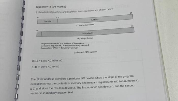  Question 3 ( 30 marks) A Hypothebical machine and its partial