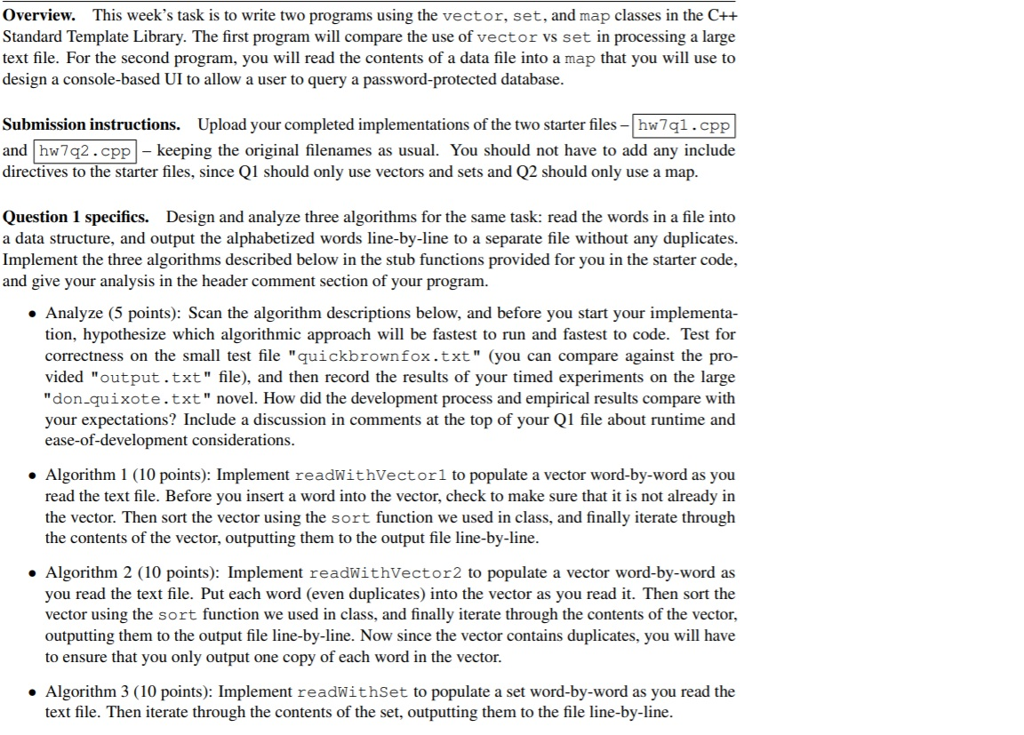  // Starter file for Question 1 or HW7, due Wed 2/26