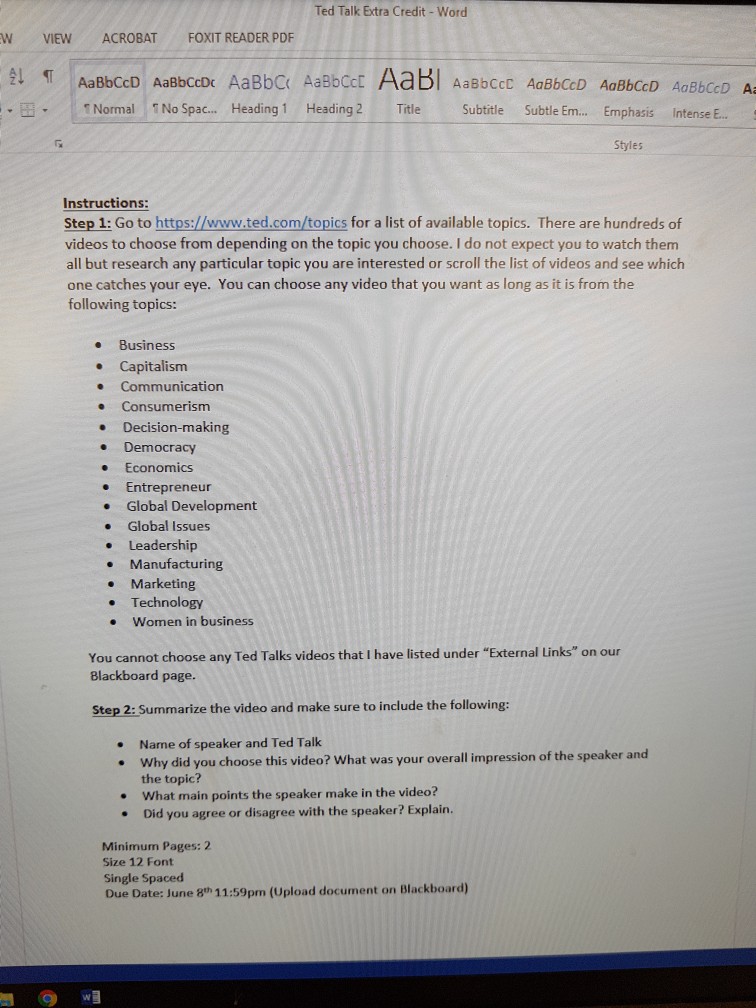  any topic you can choose from tedtalk.com video except the list.