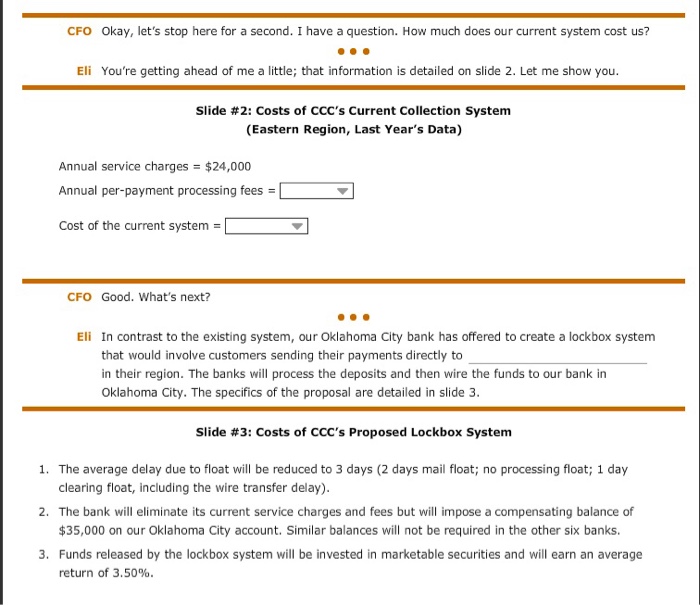 Co. (CCC), is talking with Eli Singh, her administrative assistant and protg.