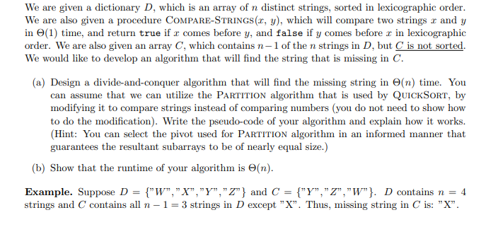 Algorithms Question! We are given a dictionary D, which is an array