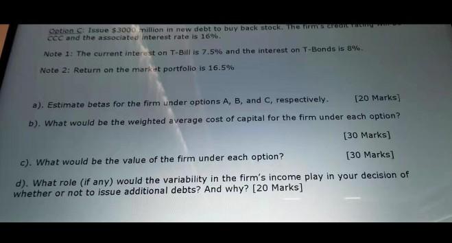 Market value of dibt: 3000 millori - Number of shares issued: 100