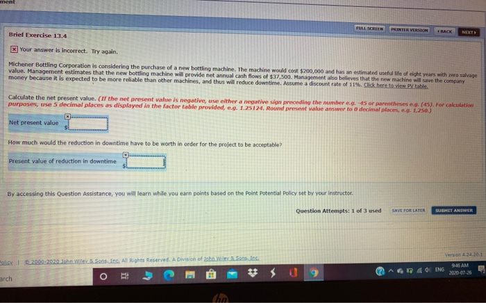  ment FULL SCREEN PRINTER VERSION Brief Exercise 13.4 NEXT x Your