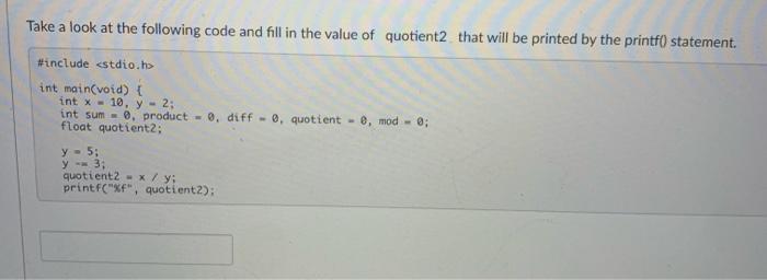 look at the following code and fill in the value of y