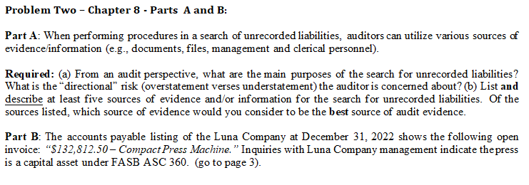 Problem Two - Chapter 8 - Parts A and B: Part