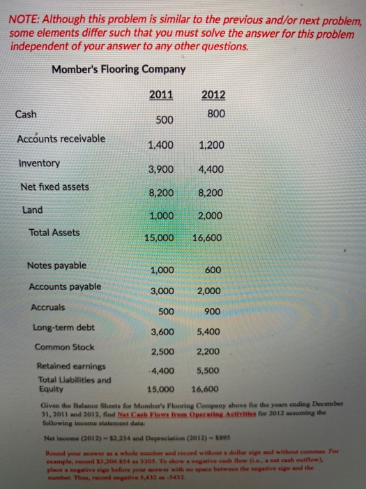  NOTE: Although this problem is similar to the previous and/or next