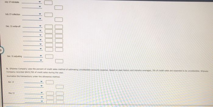 Methods The following selected transactions were taken from the records of Shipway