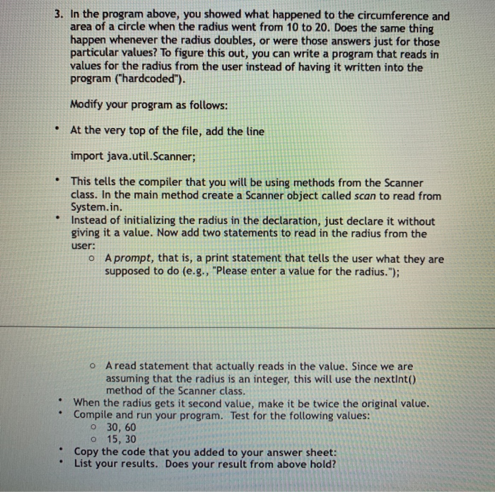 area of a circle with two different radii // public class Circle