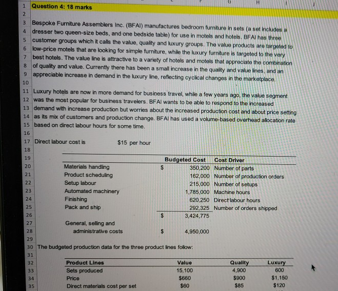  1 Question 4: 18 marks 2 3 Bespoke Furniture Assemblers Inc.