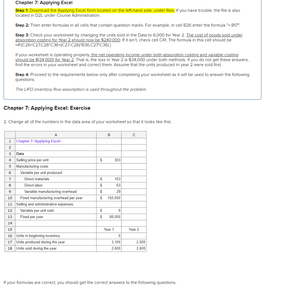 Chapter 7: Applying Excel Step 1: Download the Applying Excel form