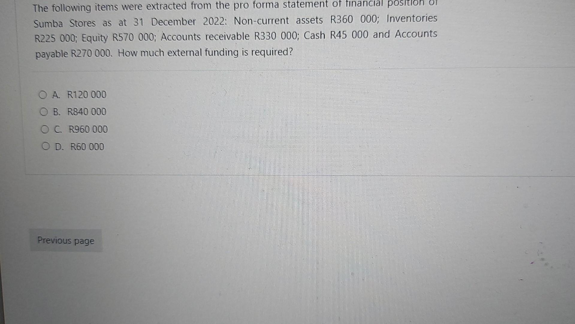 The following items were extracted from the pro forma statement of