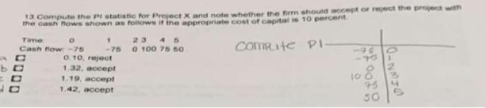  13. Compute the ( P I ) statistic for Project (
