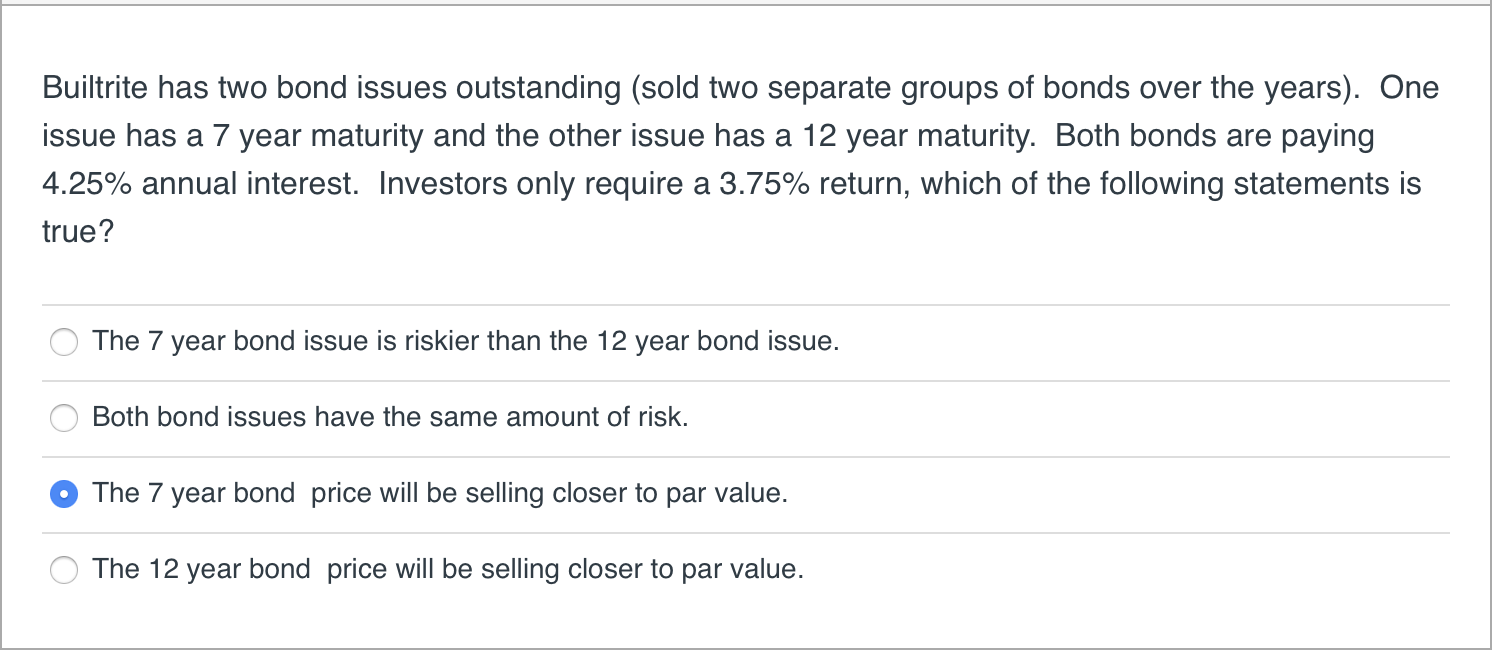 Builtrite has two bond issues outstanding (sold two separate groups of