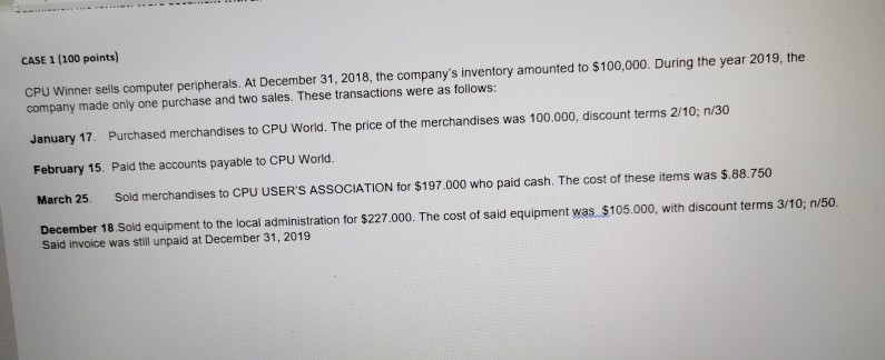  CASE 1 (100 points) CPU Winner sells computer peripherals. At December