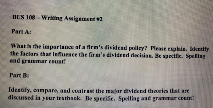  BUS 108 - Writing Assignment #2 Part A: What is the