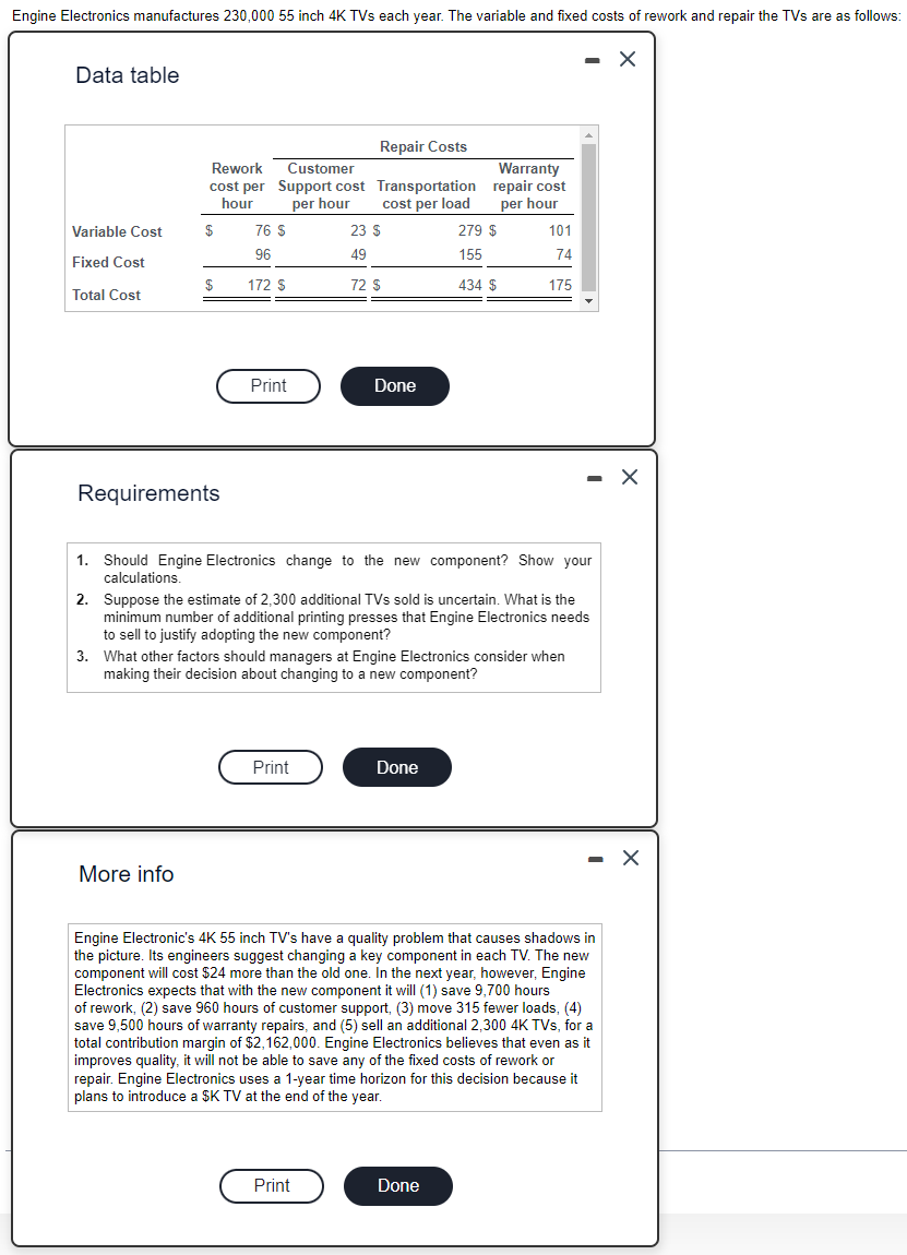 Electronics change to the new component? Show your calculations. Relevant costs over