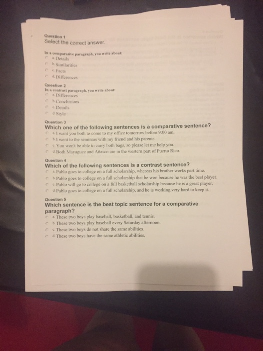  Question t Select the correct answer ls s comparative paragraph you