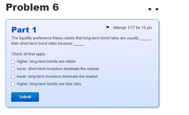 Problem 6 > Part 1 Attempt 1/17 for 10 pts The