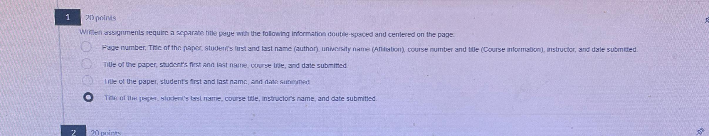  20 points Written assignments require a separate title page with the