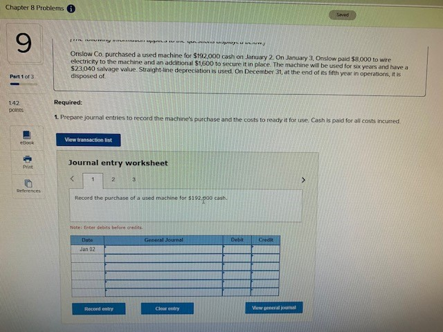  Chapter 8 Problems Saved Onslow Co, purchased a used machine for