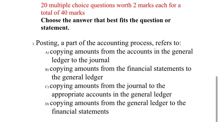  20 multiple choice questions worth 2 marks each for a total