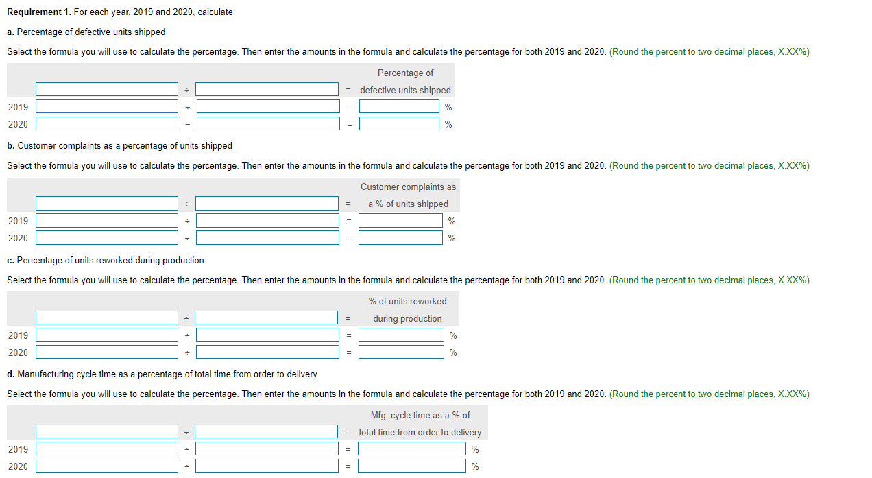 calculate the following: a. Percentage of defective units shipped b. Customer complaints
