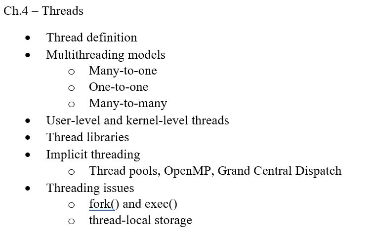 Ch.4 - Threads . Thread definition Multithreading models o Many-to-one o