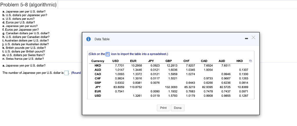  Problem 5-8 (algorithmic) a. Japanese yen per U.S. dollar? b. U.S.