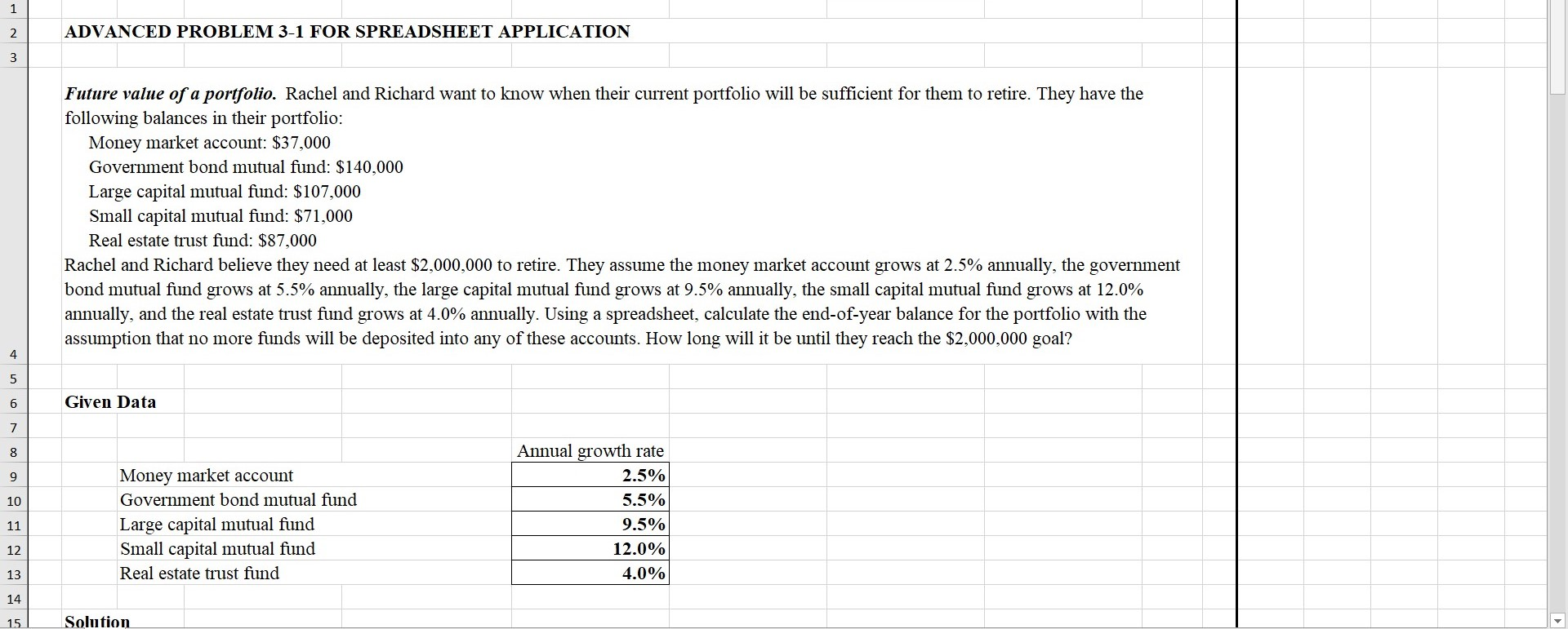 1 2 ADVANCED PROBLEM 3-1 FOR SPREADSHEET APPLICATION 3 Future value