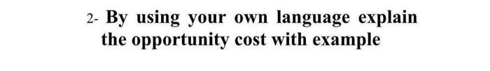  2- By using your own language explain the opportunity cost with