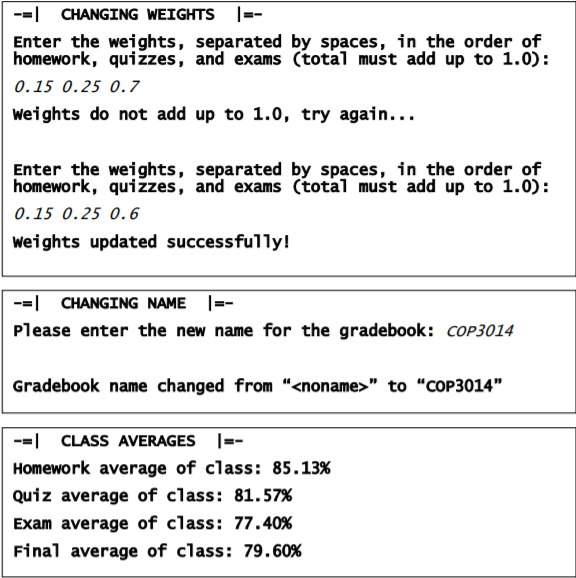 suppose to use switch statements, if elses, class functions and some other