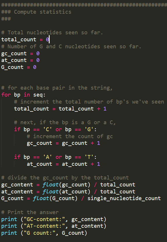 help with part 2: import sys ### Read the nucleotides into a