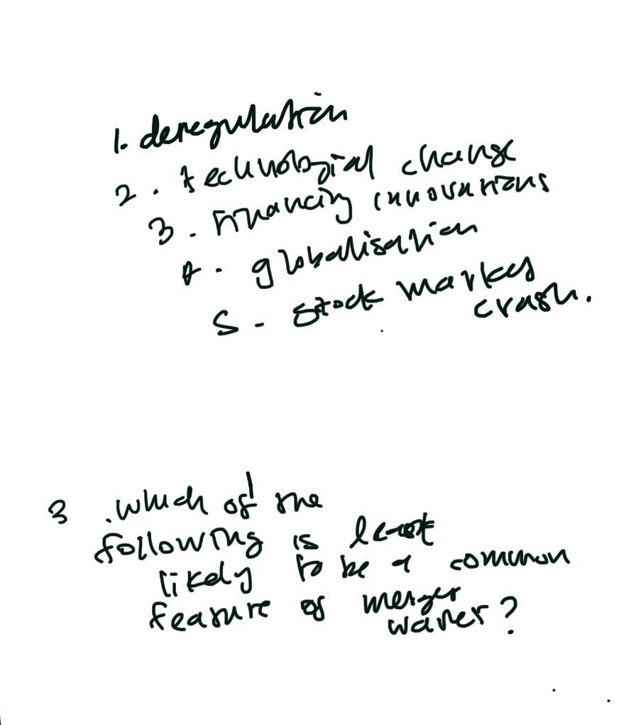  1. deregulation 2. fechnobial change 3. mancing innovations globalisation so stock