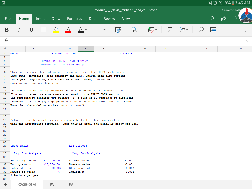  Can you show the excel formulas? 8% 7:45 AM module 2_-