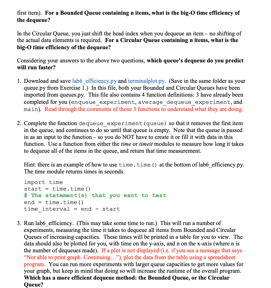 Circular Queues In this task, you will compare the runtimes of the
