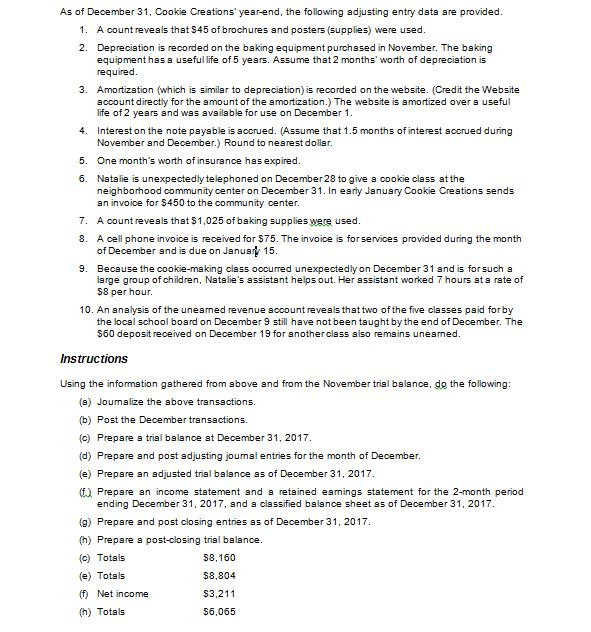 winter holiday sesson. During the month of December 2017, the following transactions