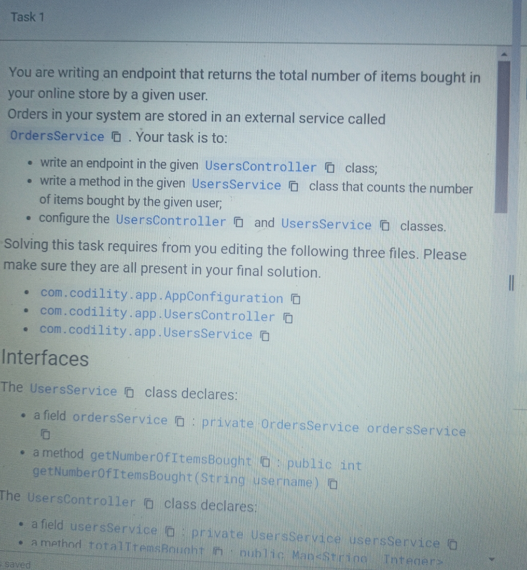  public int getNumberOfItemsBought(String username){ // Implement the logic to count the