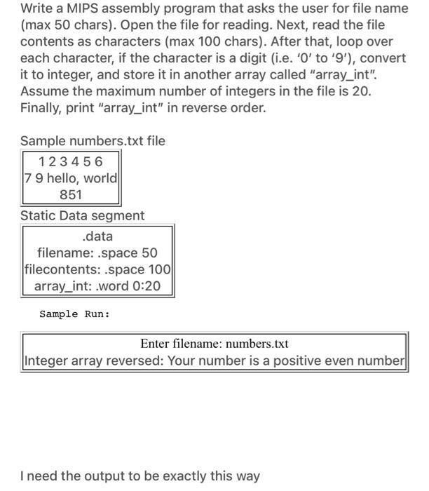  Write a MIPS assembly program that asks the user for file