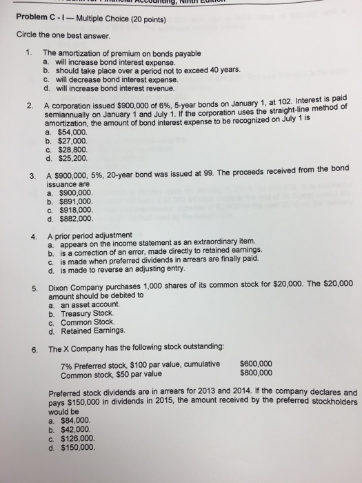  Problem C-1-Multiple Choice (20 points) Circle the one best answer. 1.