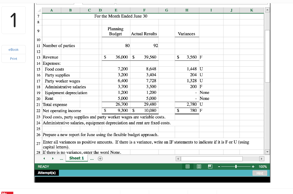  PLEASE SHOW EXCEL FORMULAS !!! C D For the Month Ended
