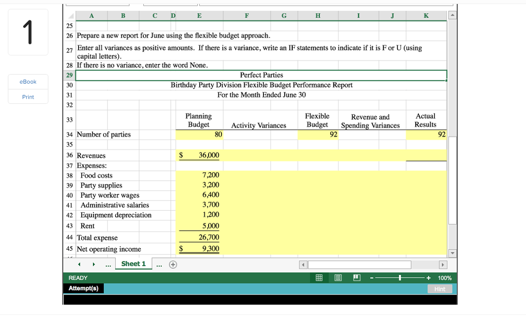 June 30 Planning BudgetActual Results Variances 10 l1 Number of parties 12