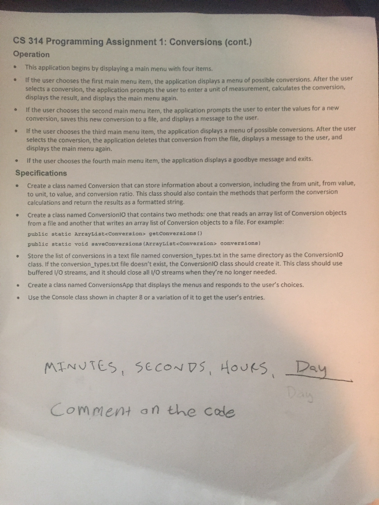  CS 314 Programming Assignment 1: Conversions (cont.) Operation . This application