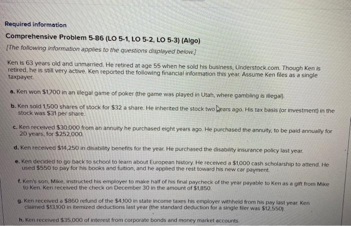  Comprehensive Problem 5-86 (LO 5-1, LO 5-2, LO 5-3) (Algo) [The