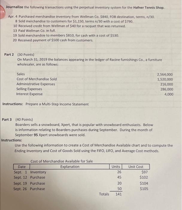  Journalize the following transactions using the perpetual inventory system for the
